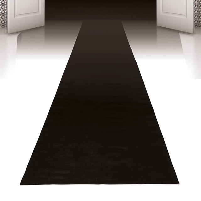 Black polypropylene rug 450 x 60 cm, durable and modern area carpet, packaged in a box.
