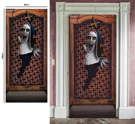 Halloween confessional door decoration made of multicolored polyester, measuring 120 x 79, perfect for spooky seasonal decor.