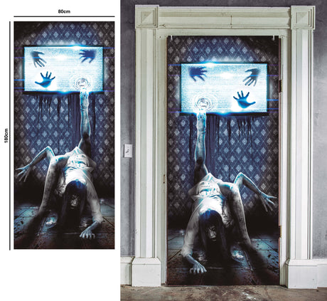 Scary Halloween door decoration made of multicolor polyester, measuring 120 x 47, perfect for spooky home decor.