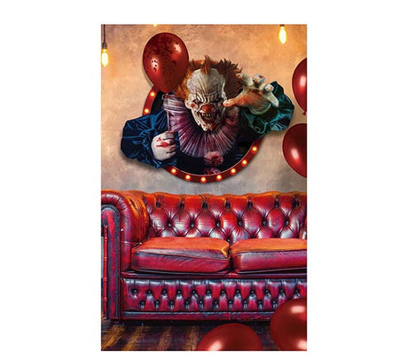 Colorful clown wall sticker decoration for Halloween, made of adhesive PVC, measuring 70x80 cm, ideal for decorating walls, doors, or windows.
