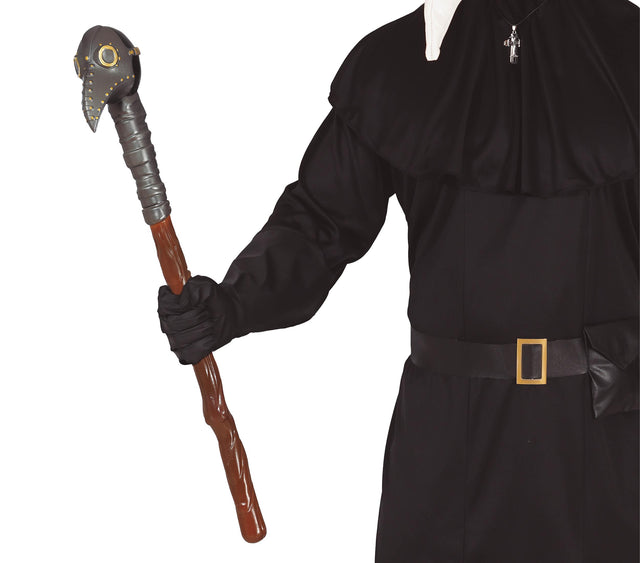 Removable medieval staff accessory in brown PVC, 70 cm, perfect for Halloween costumes and cosplay.
