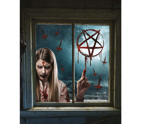 Set of two multicolor vinyl electrostatic window clings, 30x40 cm, featuring Halloween-themed decorations for doors, windows, or walls.