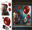 Set of two multicolor vinyl electrostatic window clings featuring clown designs, perfect for Halloween decoration.