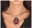 Pirate ruby medallion necklace for adults, silver and red metal and PVC accessory, perfect for Halloween pirate costumes.