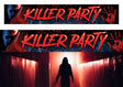 Halloween party banner with "Killer Party" text, black polyester fabric, 290x50 cm, spooky decoration for Halloween events.