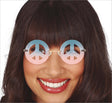 Colorful hippie peace sign sunglasses for adults made of metal and PVC, unisex retro festival accessory.