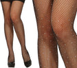 Black fishnet tights with rhinestones for women, adult size, made of polyester and spandex, 1920s inspired hosiery accessory.