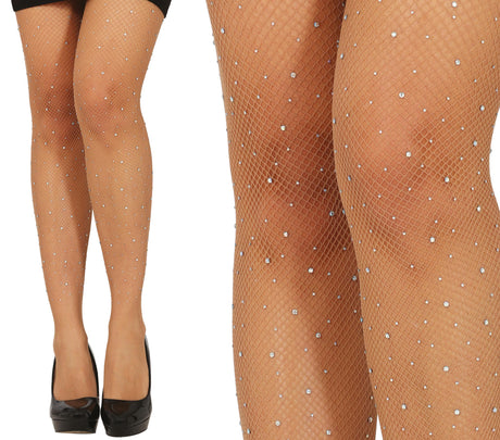 Sheer mesh tights with rhinestones for women, 1920s inspired, made of polyester and spandex, ideal for accessorizing vintage outfits.