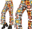Multicolored 70s style polyester pants for adult men, retro fashion accessory, medium size 48-50.