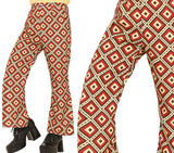 Multicolor 70s style polyester pants for adult men, medium size, retro fashion accessory.