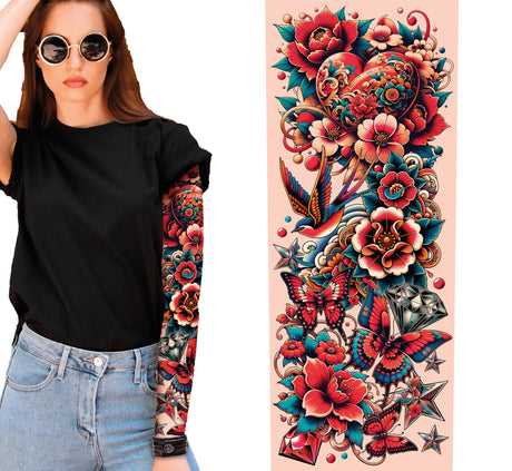Multicolor tattoo sleeve accessory for adults made of nylon in straw and black colors, ideal for world cultures themed costumes and makeup.