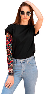 Adult multicoloured tattoo sleeve - black nylon and straw