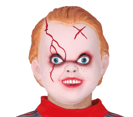 Child devil latex mask in beige for Halloween, unisex adult accessory, realistic costume mask for Halloween parties and events.