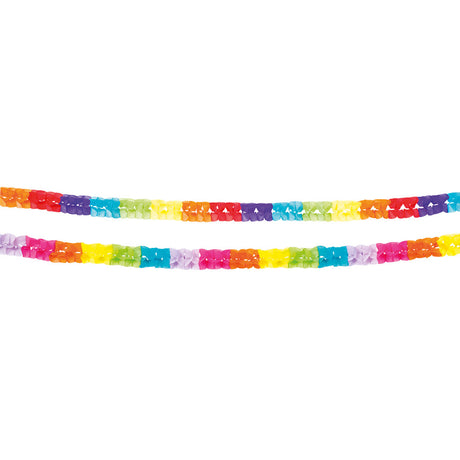 Set of two multicolor paper garlands, each 2.5 meters long, perfect for party decorations and festive events.
