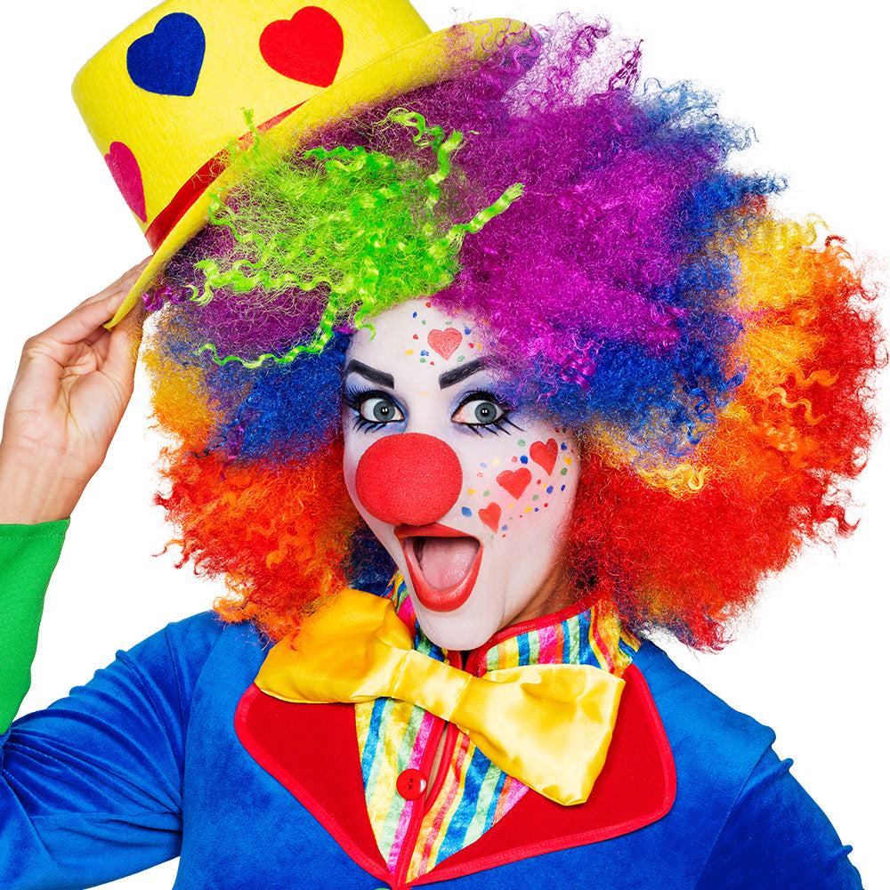 Red clown nose made of soft polyurethane foam, suitable for adults and children, ideal for circus costumes and party accessories.