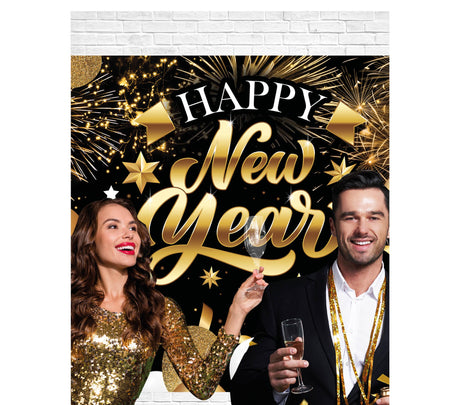 Photocall Nouvel An - Noir et or - PVC - 220x150 cm