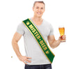 Green and gold polyester Mister Beer scarf for men, perfect party accessory for beer and beverage themed bachelor celebrations, measuring 70 by 9 centimeters.