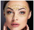 Gold resin adhesive face jewels for New Year party makeup, festive face decorations for holiday celebrations.