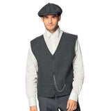 Men's Birmingham set with cap and vest in M/L, 1920s flapper style, silver chain detail, pockets, 100% polyester, ideal for adults and vintage costume events.