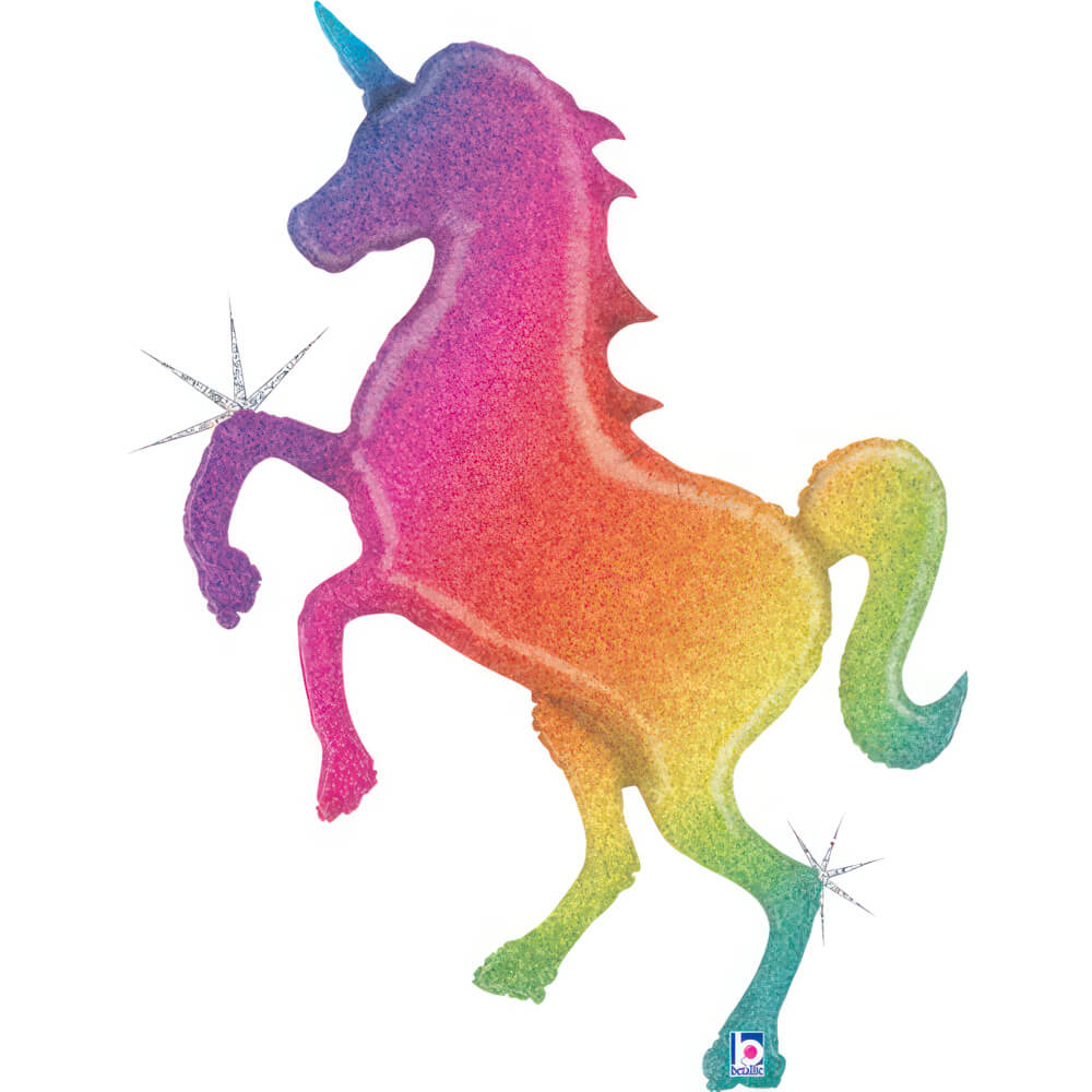 Ballon licorne arc-en-ciel pailleté - 46" - Gonflage Hélium en boutique