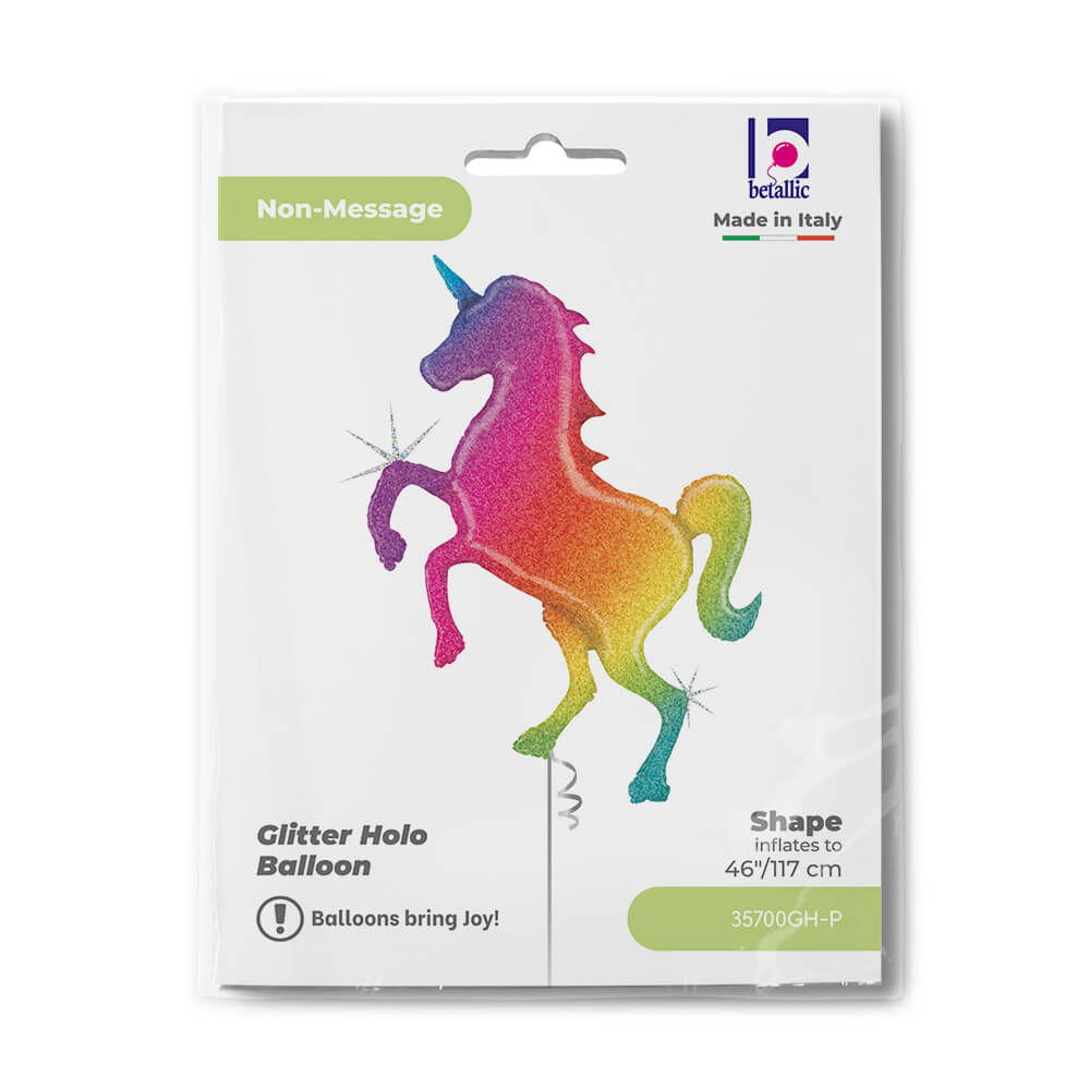 Ballon licorne arc-en-ciel pailleté - 46" - Gonflage Hélium en boutique