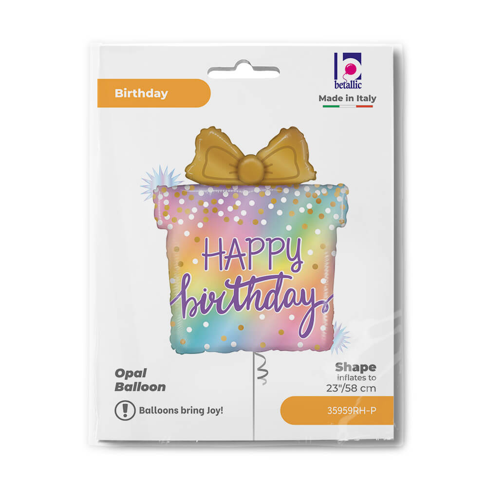 Ballon cadeau d'anniversaire opale - 23" - Gonflage Hélium en boutique