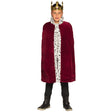 Children's royal king costume coat in burgundy, 90 cm, with collar and velcro closure, made of 100% polyester, suitable for boys and girls.