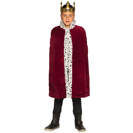 Children's royal king costume coat in burgundy, 90 cm, with collar and velcro closure, made of 100% polyester, suitable for boys and girls.