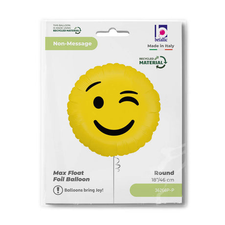 Ballon emoji clin d'œil - Jaune - 14" - Gonflage Hélium en boutique
