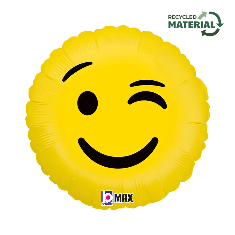 Ballon emoji clin d'œil - Jaune - 14" - Gonflage Hélium en boutique