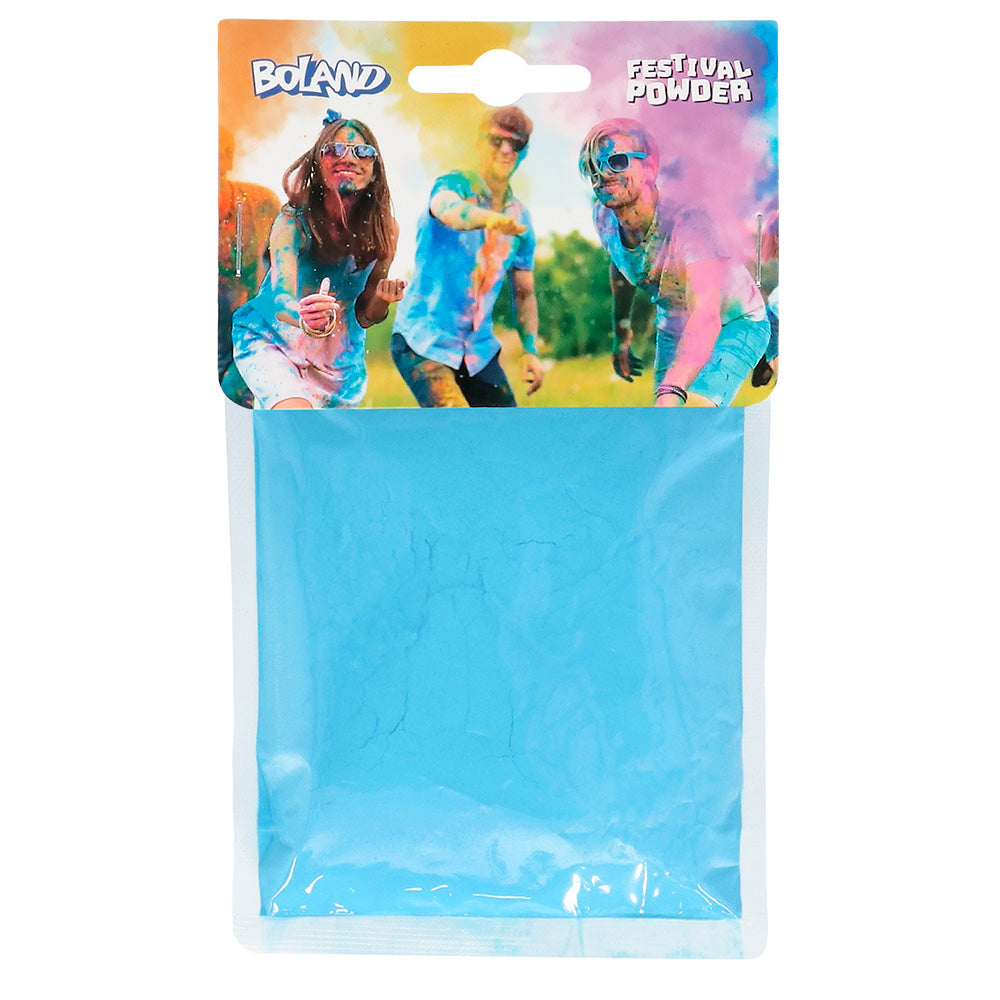 Blue festival color powder 70g made from 100% corn starch, ideal for parties, events, and celebrations.