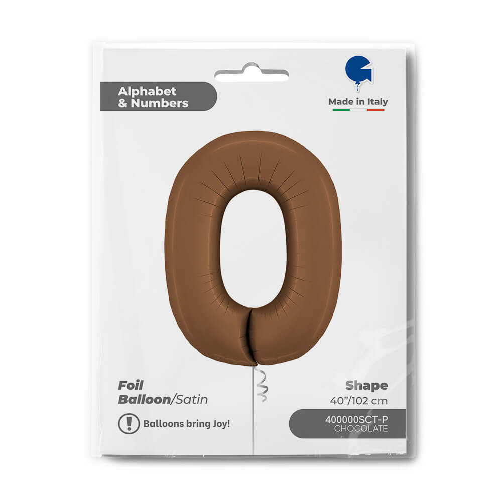 Ballon chiffre 0 - Chocolat satiné - 40" - Gonflage Hélium en boutique