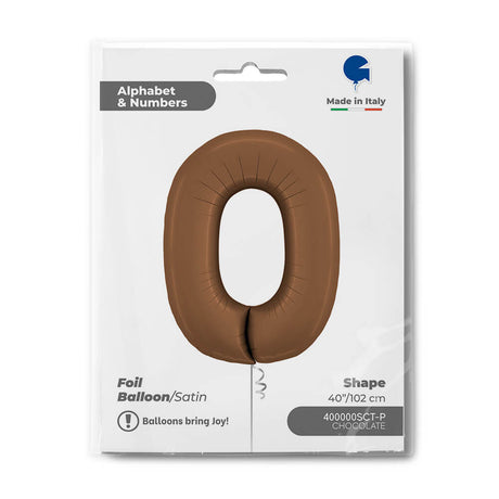 Ballon chiffre 0 - Chocolat satiné - 40" - Gonflage Hélium en boutique