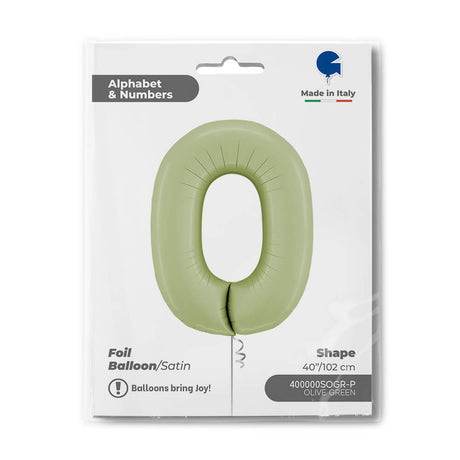 Ballon chiffre - vert olive satiné - 40" - Gonflage Hélium en boutique