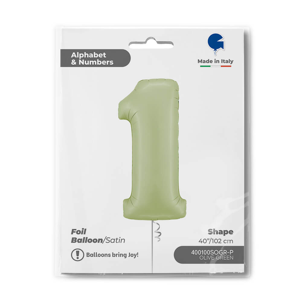Ballon chiffre - vert olive satiné - 40" - Gonflage Hélium en boutique