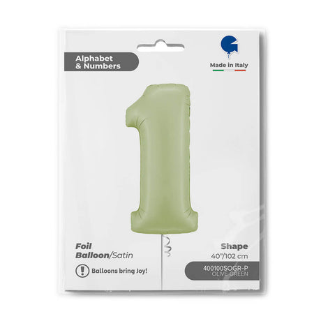 Ballon chiffre - vert olive satiné - 40" - Gonflage Hélium en boutique