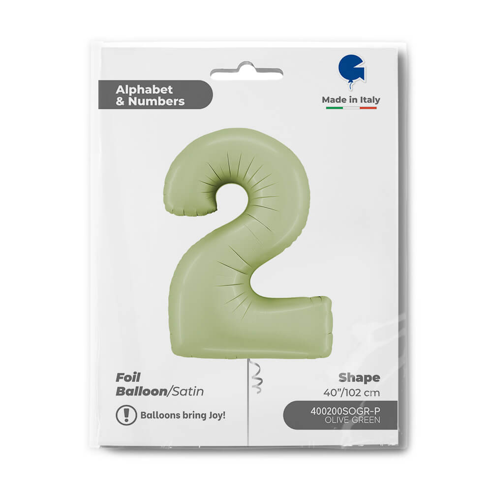 Ballon chiffre - vert olive satiné - 40" - Gonflage Hélium en boutique
