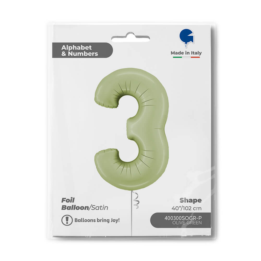 Ballon chiffre - vert olive satiné - 40" - Gonflage Hélium en boutique
