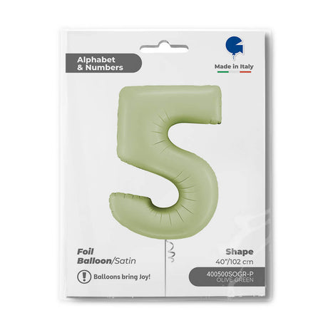 Ballon chiffre - vert olive satiné - 40" - Gonflage Hélium en boutique