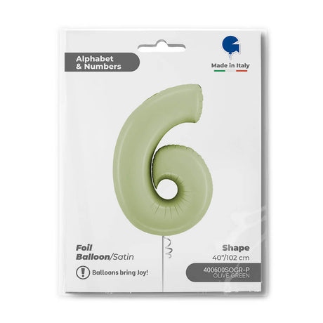 Ballon chiffre - vert olive satiné - 40" - Gonflage Hélium en boutique