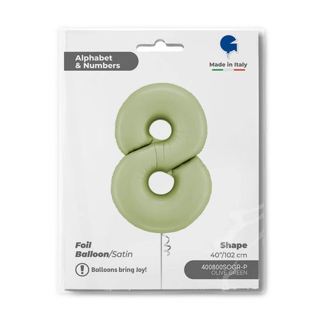Ballon chiffre - vert olive satiné - 40" - Gonflage Hélium en boutique