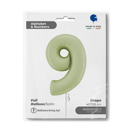 Ballon chiffre - vert olive satiné - 40" - Gonflage Hélium en boutique