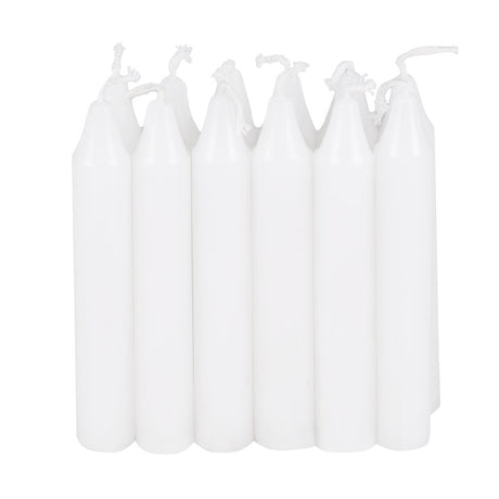 Set of 12 white lantern candles made from paraffin wax and cotton, packaged in a box, ideal for birthday celebrations and paper lantern decorations.
