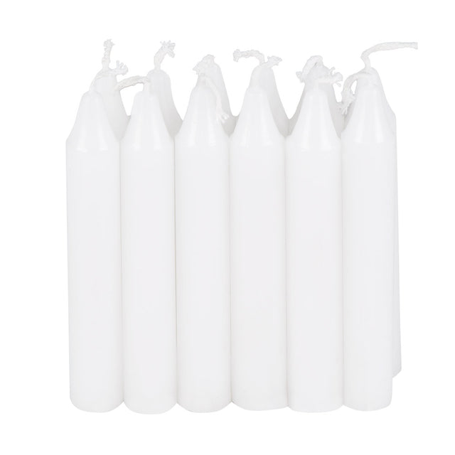 Set of 12 white lantern candles made from paraffin wax and cotton, packaged in a box, ideal for birthday celebrations and paper lantern decorations.