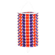 Set of 12 tricolor cylindrical paper lanterns, 16 cm diameter, ideal for party decorations and patriotic events.