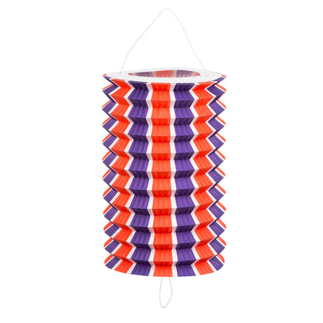 Set of 12 tricolor cylindrical paper lanterns, 16 cm diameter, ideal for party decorations and patriotic events.