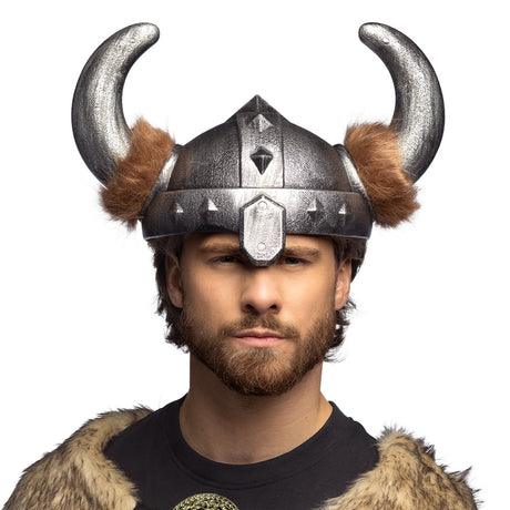 Viking helmet inspired by Loki for adults, featuring detachable horns, made of polyethylene and polyester, ideal for costume parties or cosplay.