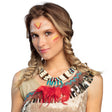 Women's Lootah necklace made of wood, polyester, chicken feathers, and iron, featuring an Indian-inspired jewelry design for adults.