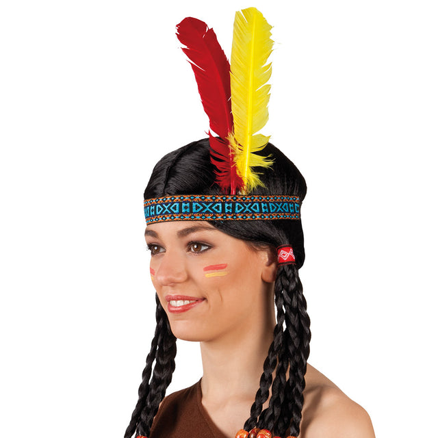 Lonato bandeau headband made from 50% chicken feathers and 50% polyester with elastic, suitable for adults and children, displayed on an insert card.