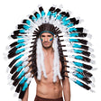 Snow wolf headdress for adults made with cock feathers, polyurethane, and polyester, ideal costume accessory for men and women.